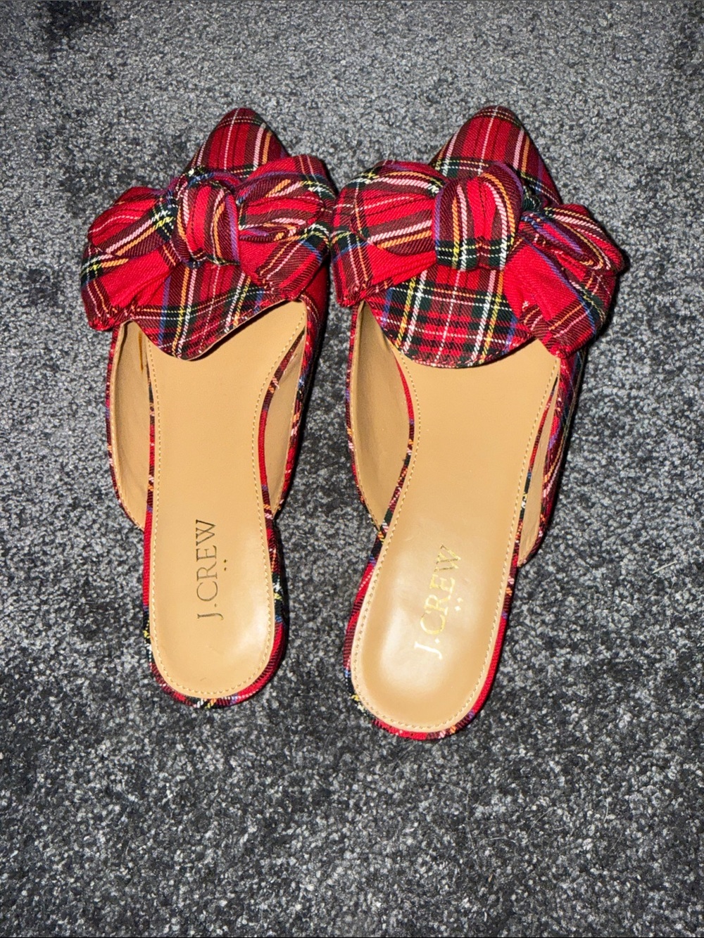 J. Crew Red Plaid Knotted Slide Mules